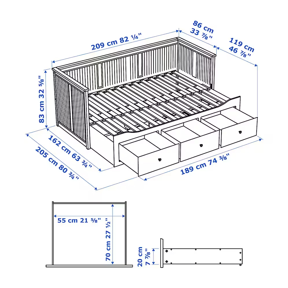 Day-bed W 2 Drawers/2 Mattresses, White Firm - Image 9